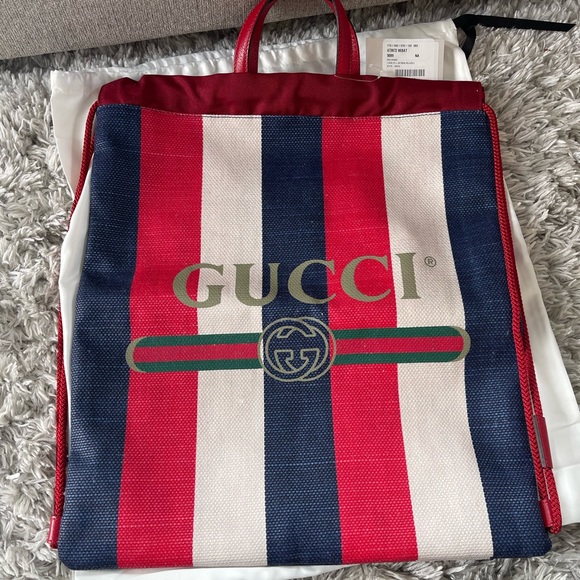 GUCCI Canvas Logo Sylvie Stripe Drawstring - Picture 4 of 12